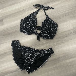Victoria Secret Scalloped Polkadot Bikini Set in Black/White
